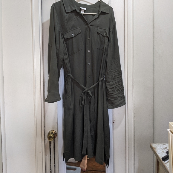 Ava & Viv Plus Size Green Button Down Shirt Dress - 1X - Picture 9 of 11